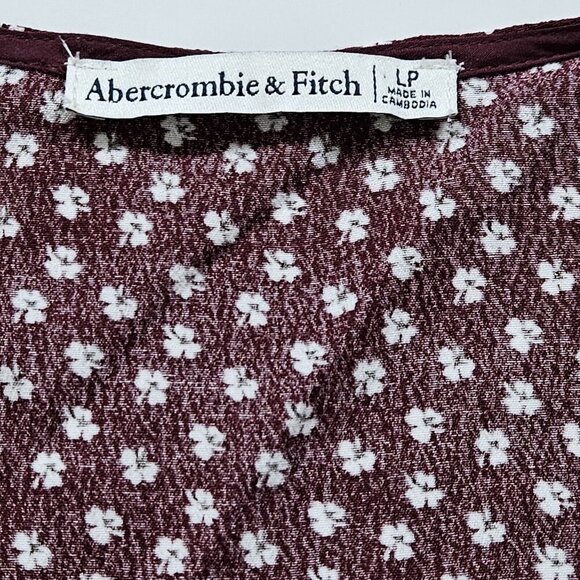 Abercrombie & Fitch Wrap Dress Women PL Wine Beige Mini Lined Ties Dainty Floral - Picture 3 of 16